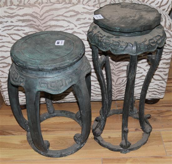 Two Chinese bronze vase stands, Largest H.63cm